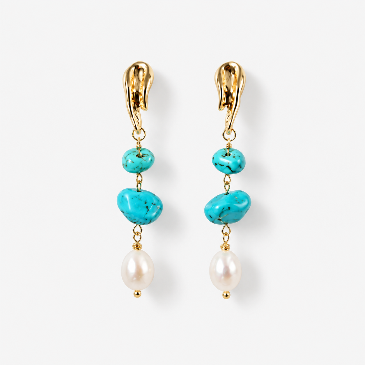 Turquoise & Baroque Pearl Drop Earrings