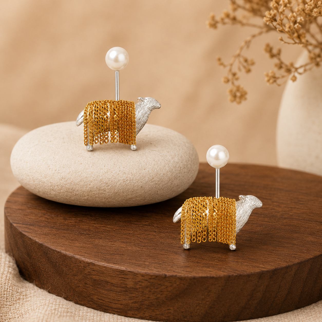 Pearl Sheep Dangle Earrings