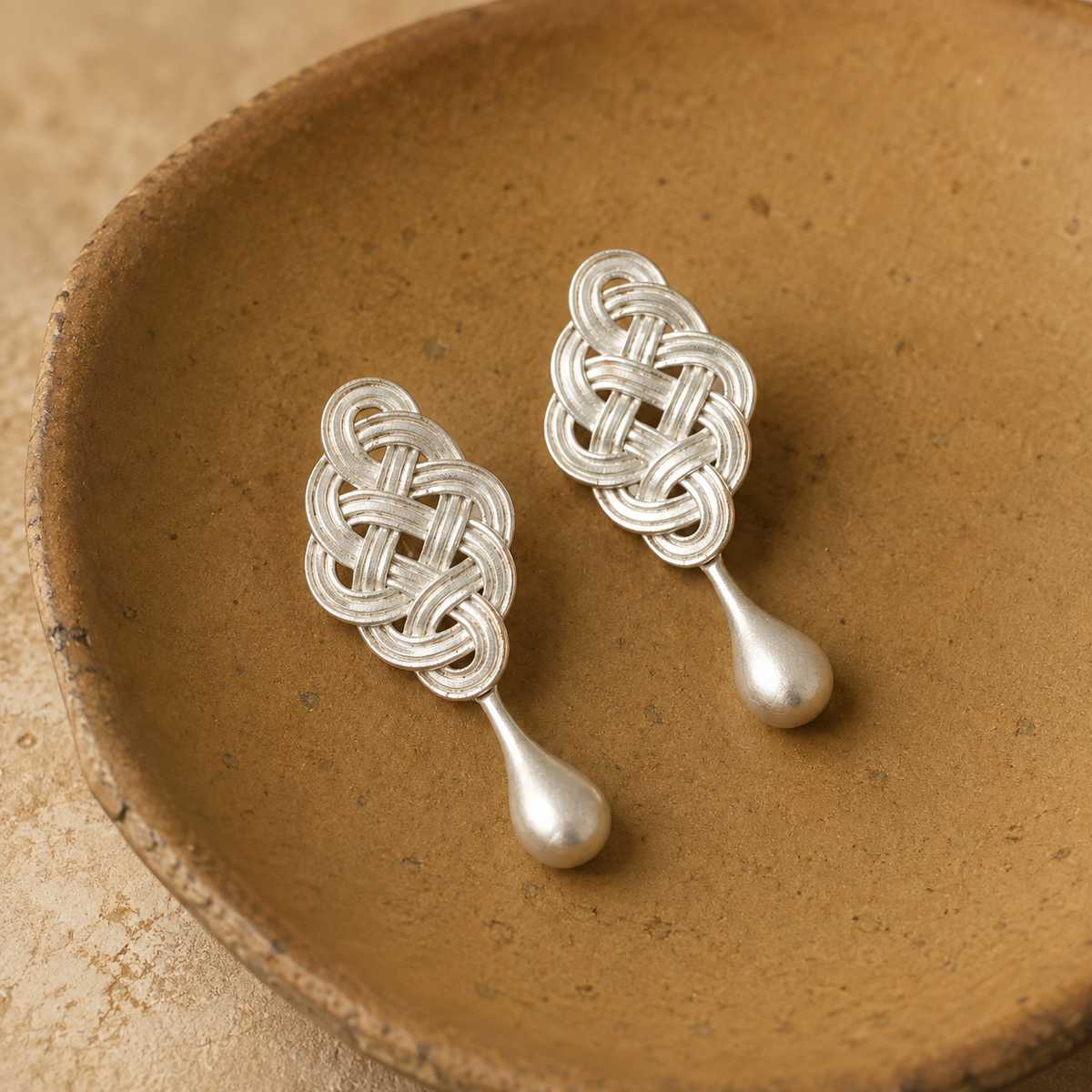 Woven Silver Teardrop Earrings