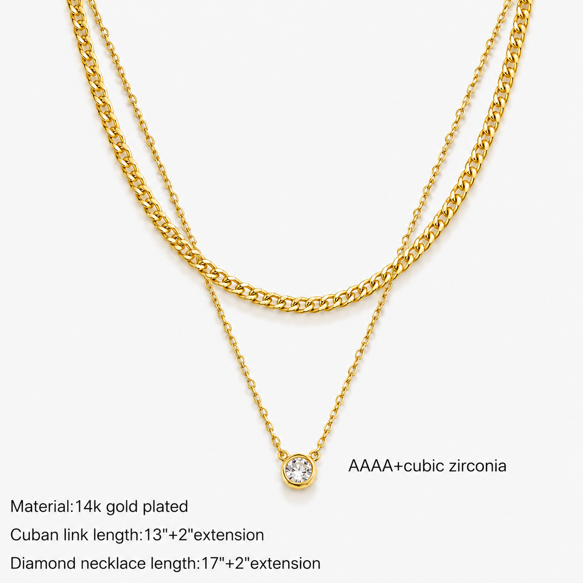 Layered Cuban CZ Pendant Necklace