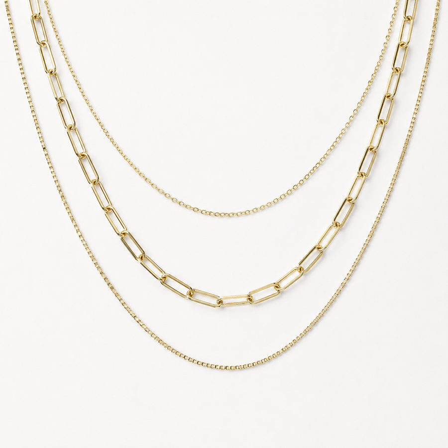 Stackable Box & Paperclip & Cable Chain Necklaces