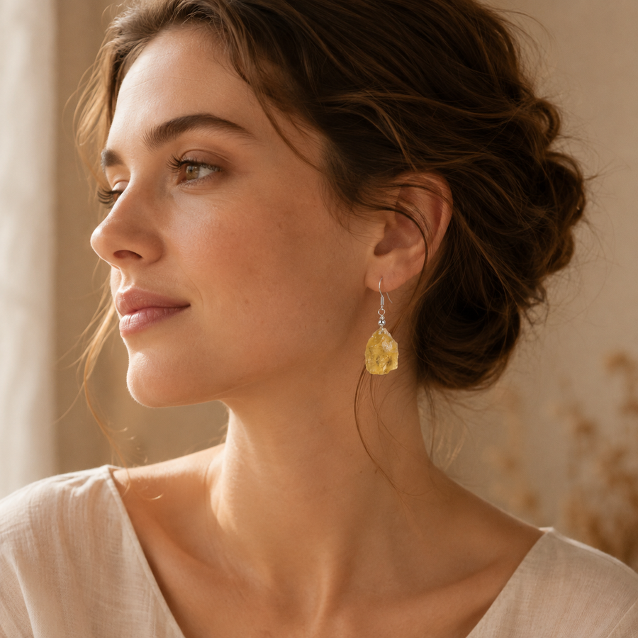Raw Citrine Drop Earrings
