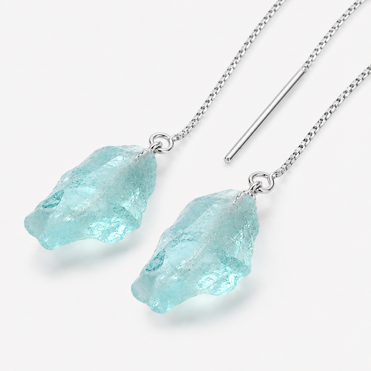 Raw Aquamarine Threader Earrings