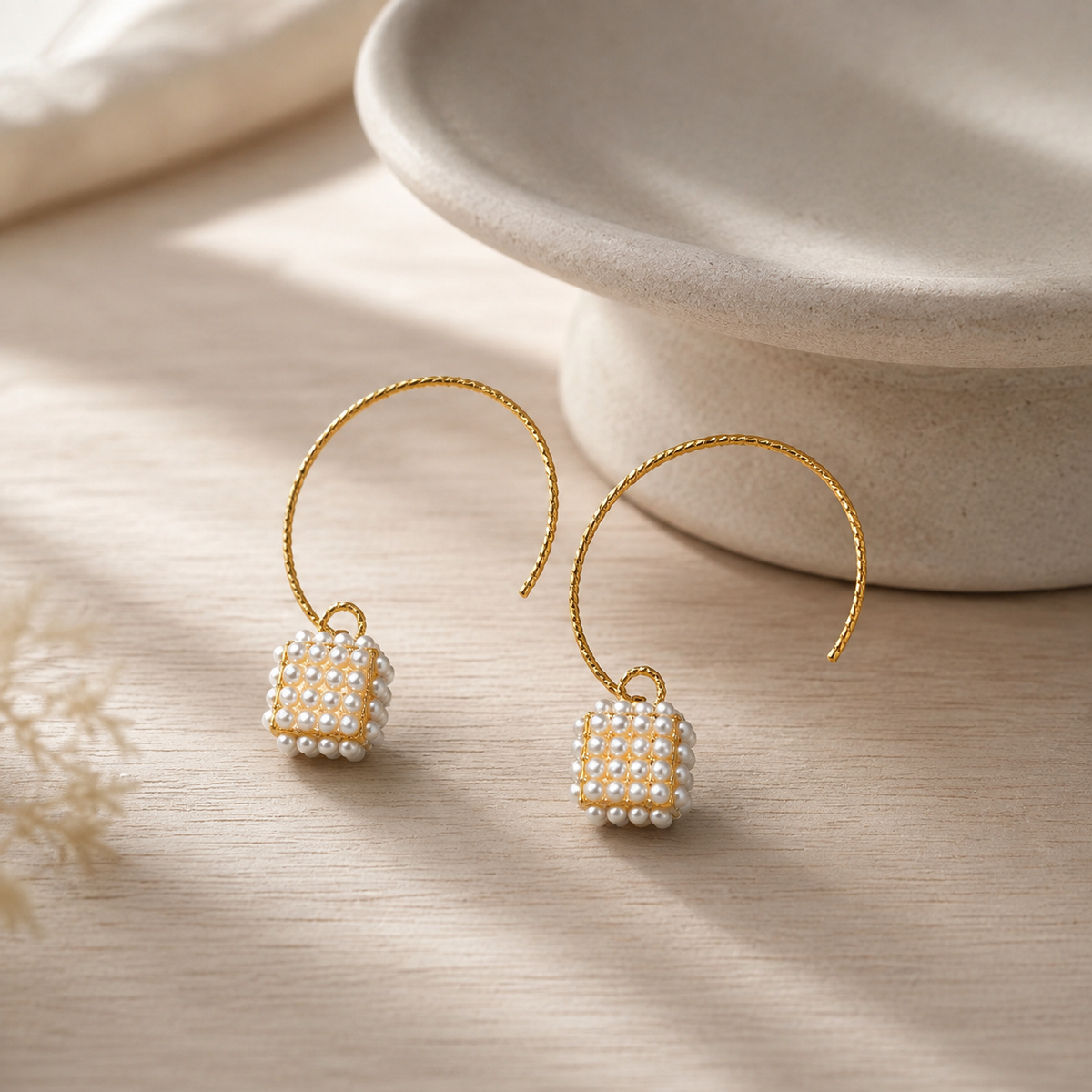 Lantern Pearl Hoop Earrings