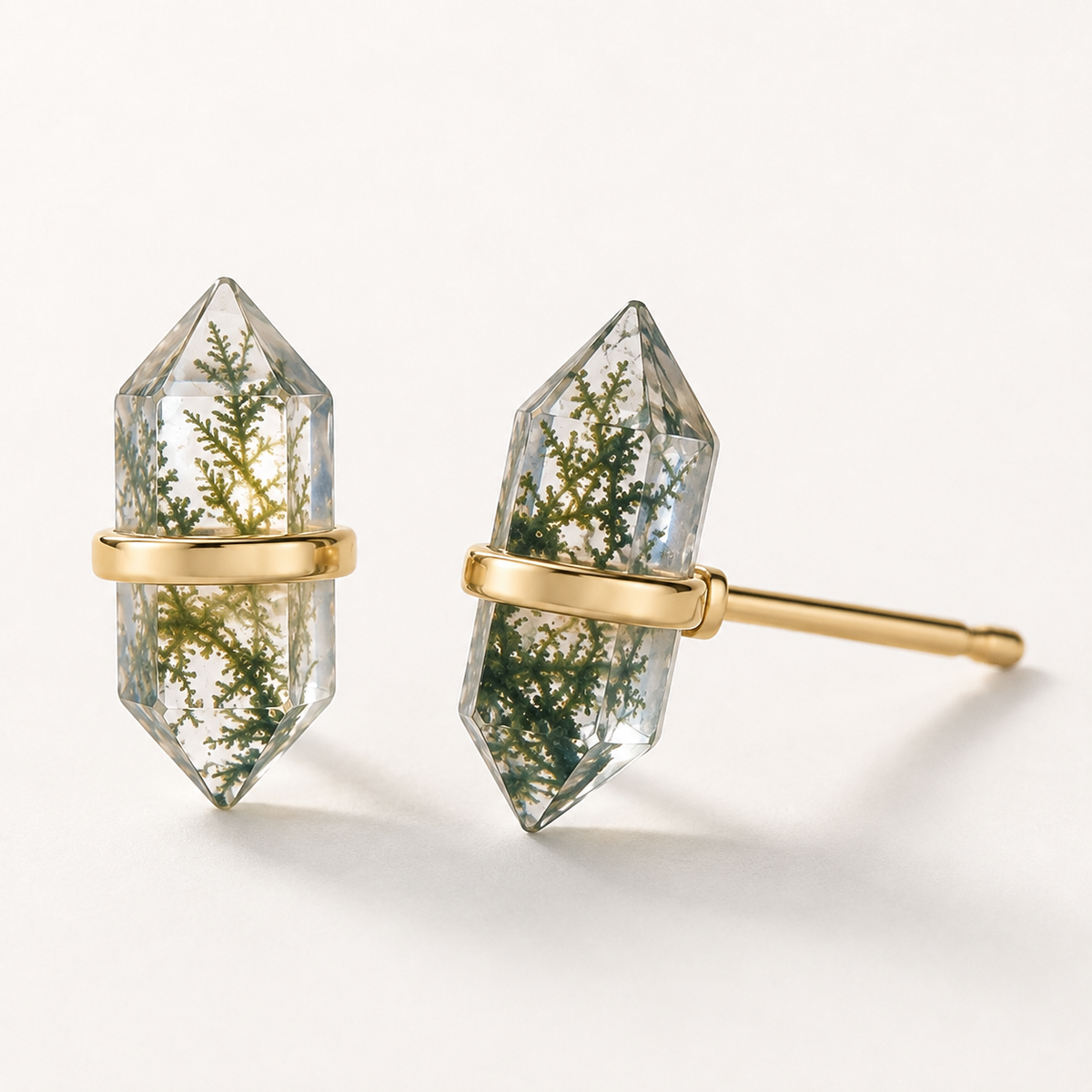 Moss Agate Geometric Stud Earrings