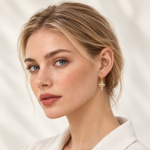 TEWIKY CZ Crown Cross Earrings