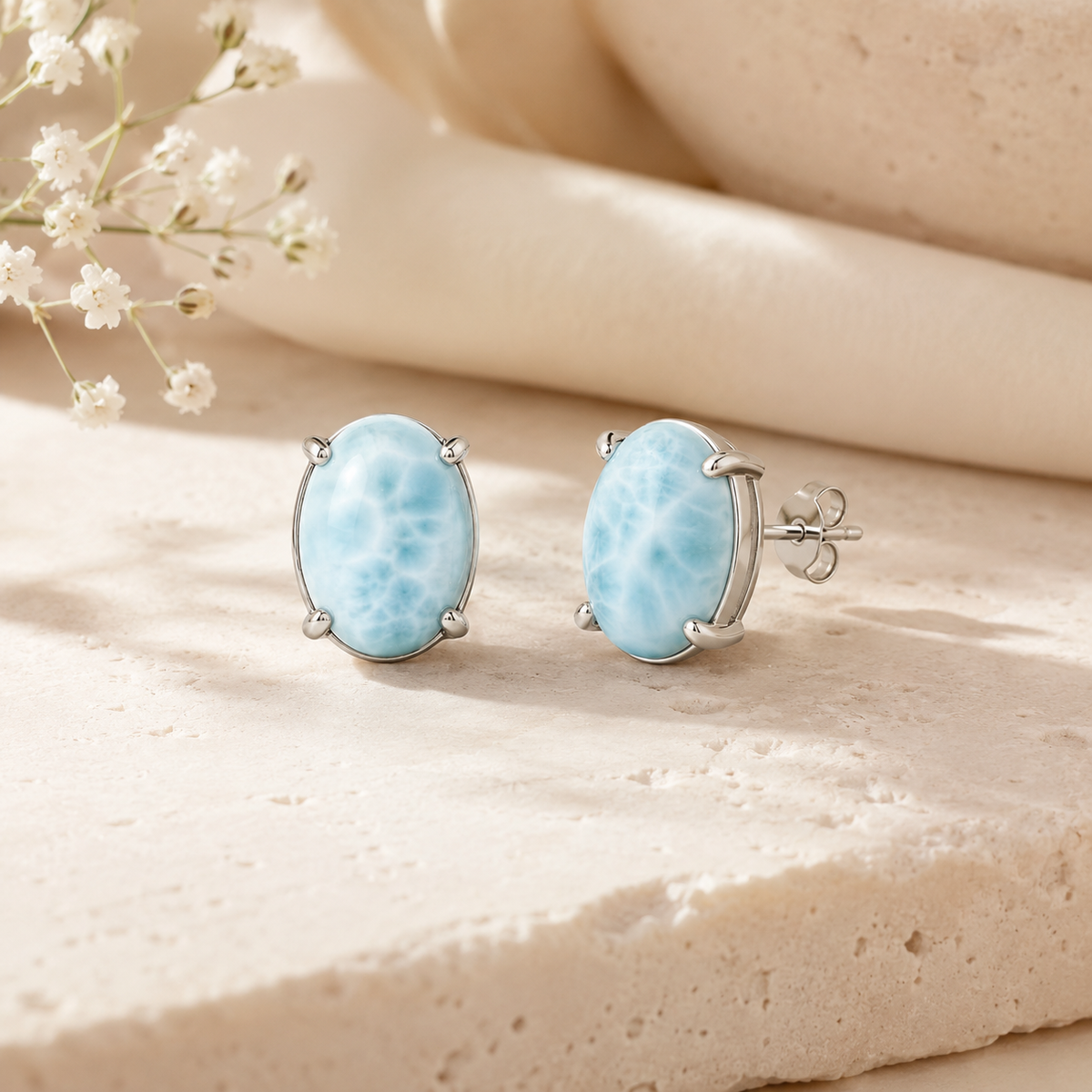 Natural Larimar Stud Earrings