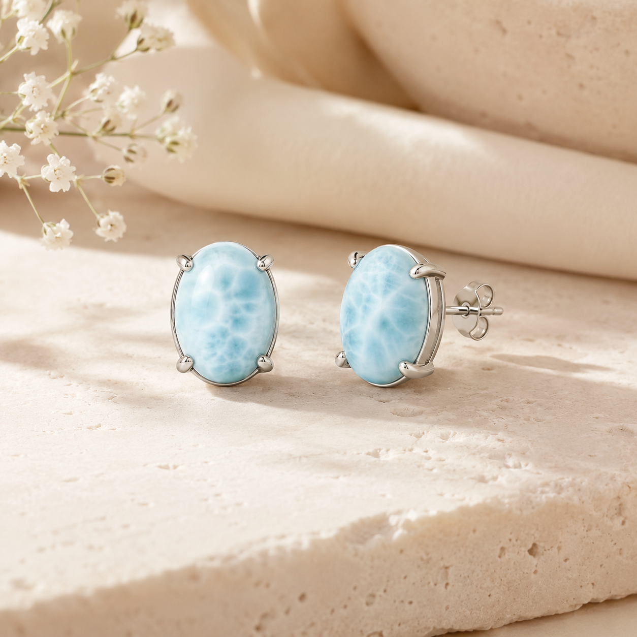 Natural Larimar Stud Earrings