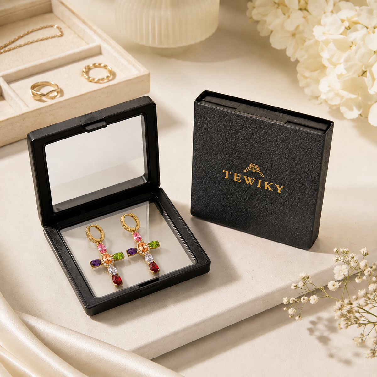 Rainbow CZ Cross Earrings