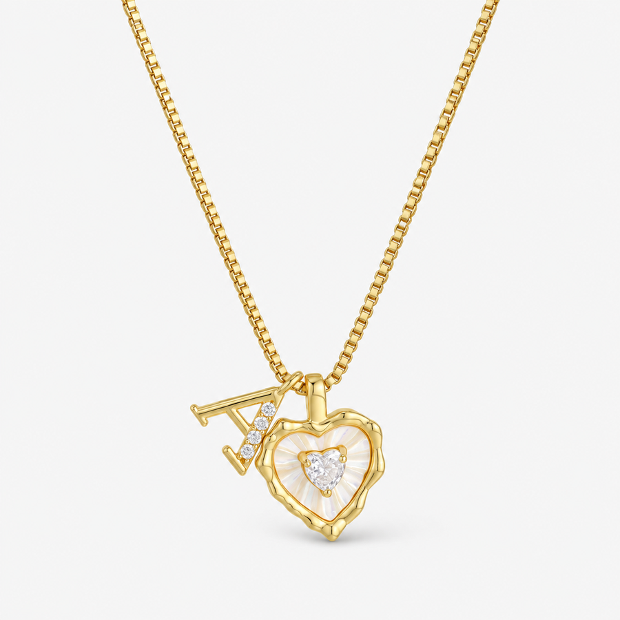 CZ Shell Heart Initial Necklace