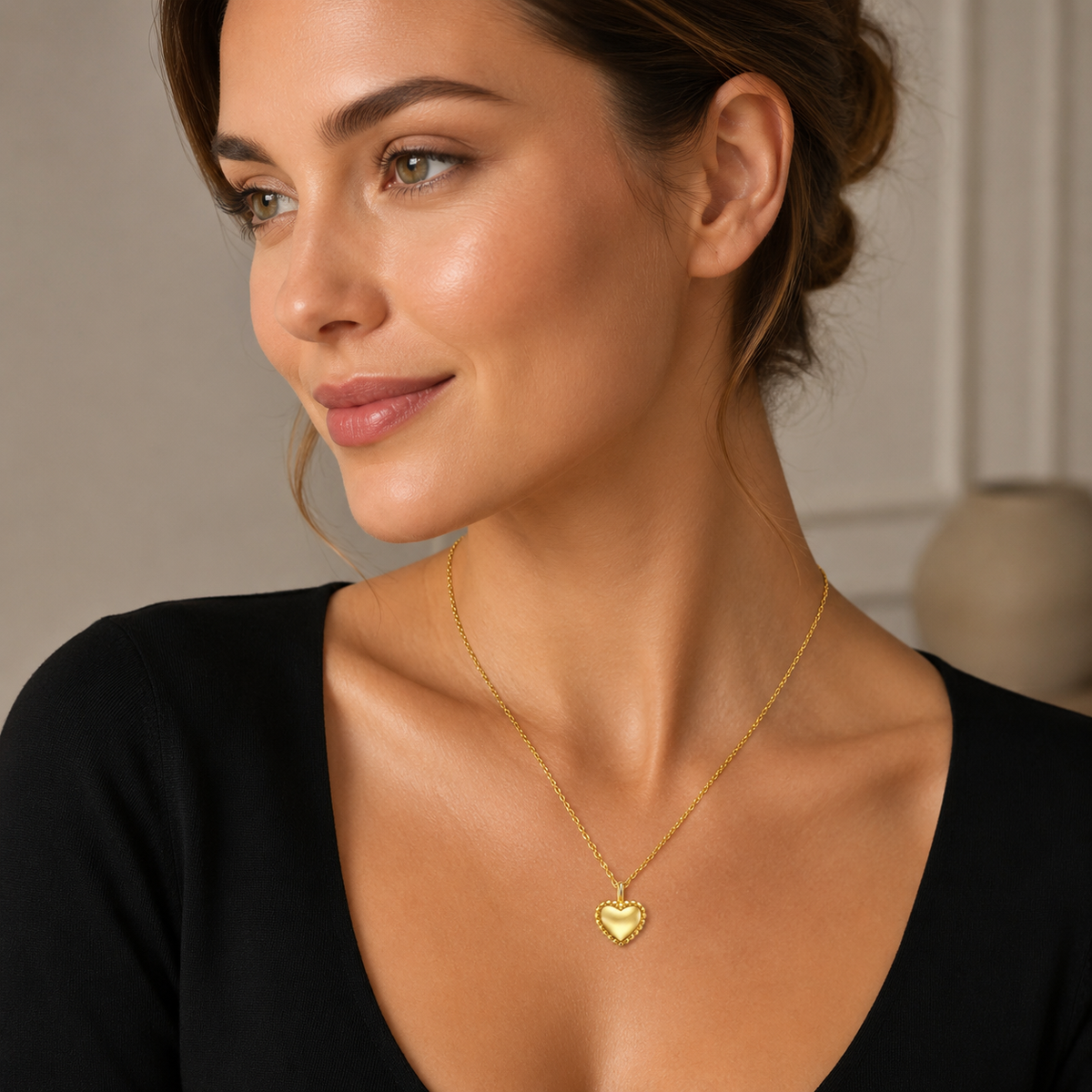 Beaded Puffed Heart Necklace