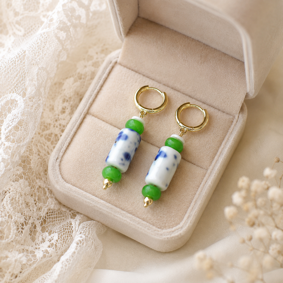 Handmade Blue White Porcelain Earrings