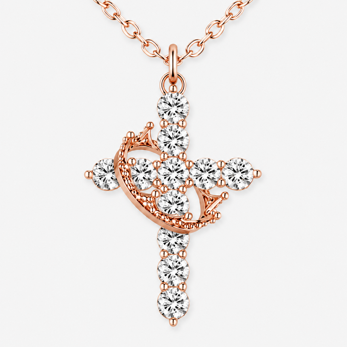 Sparkling Crown Cross Pendant Necklace