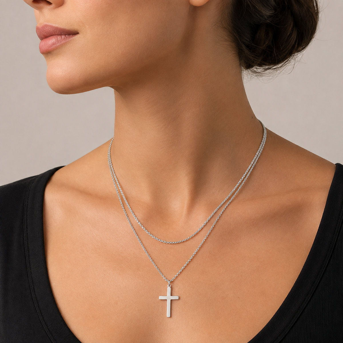 Layered Beaded Cross Necklace