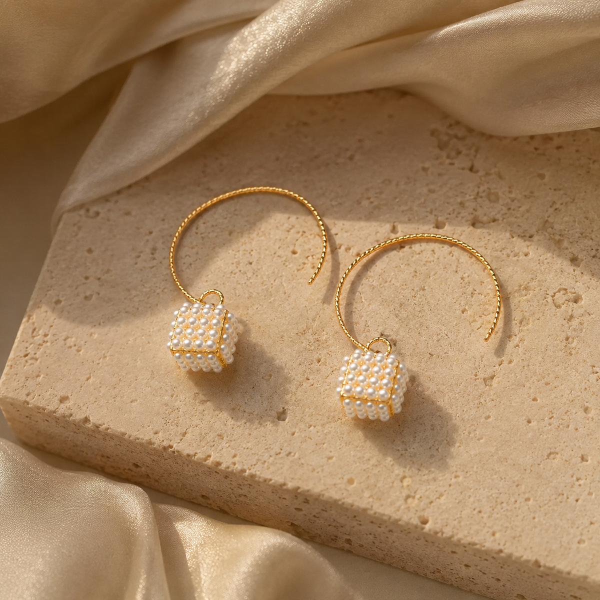 Lantern Pearl Hoop Earrings
