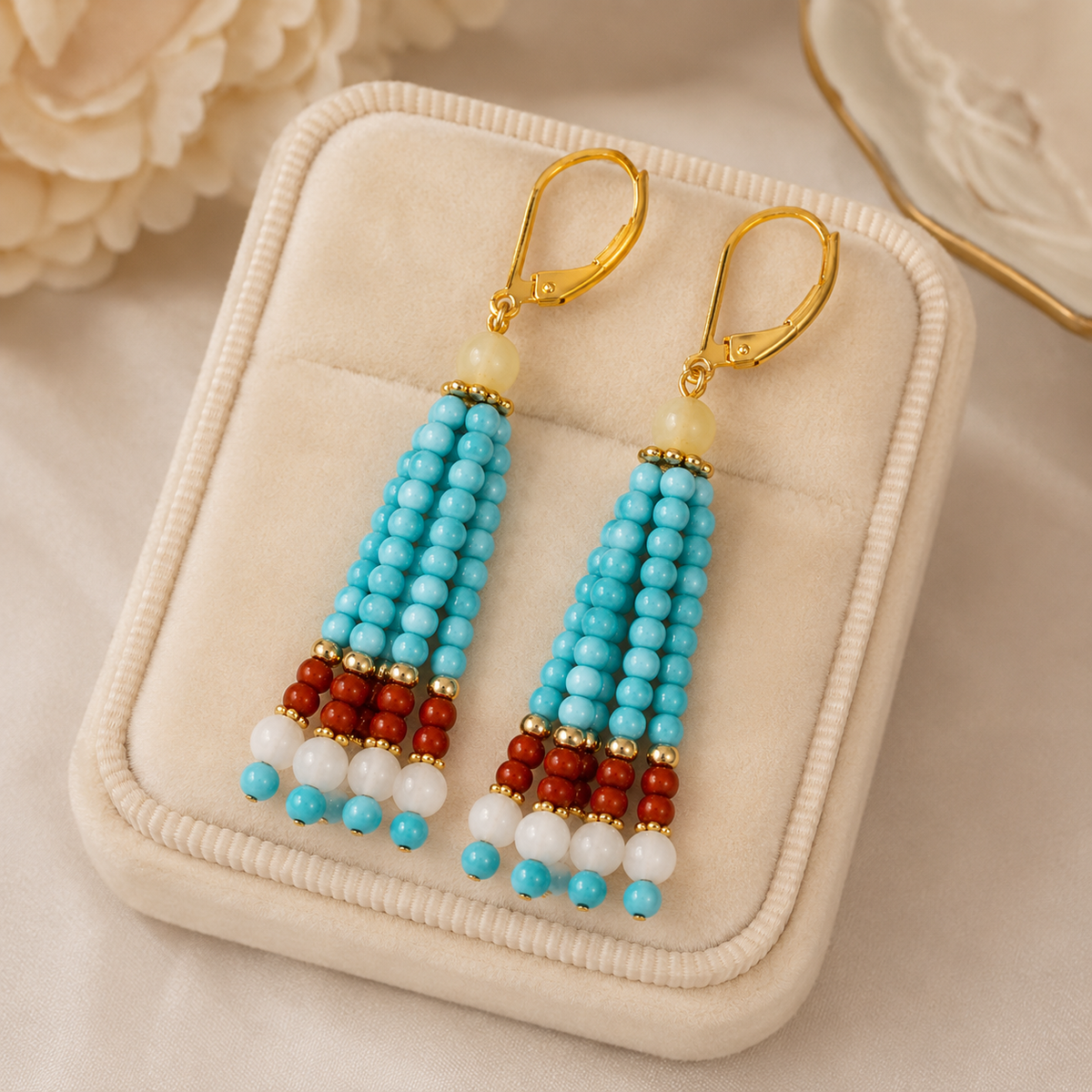 Turquoise & Shell Tassel Earrings