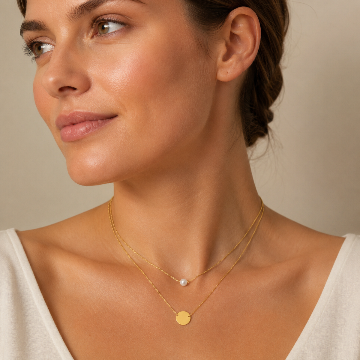 Layered Pearl Disc Necklace