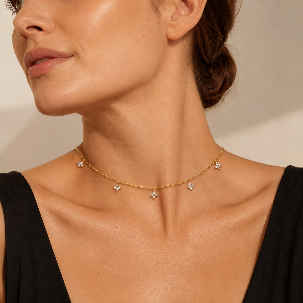 Dainty CZ Cross Choker Necklace