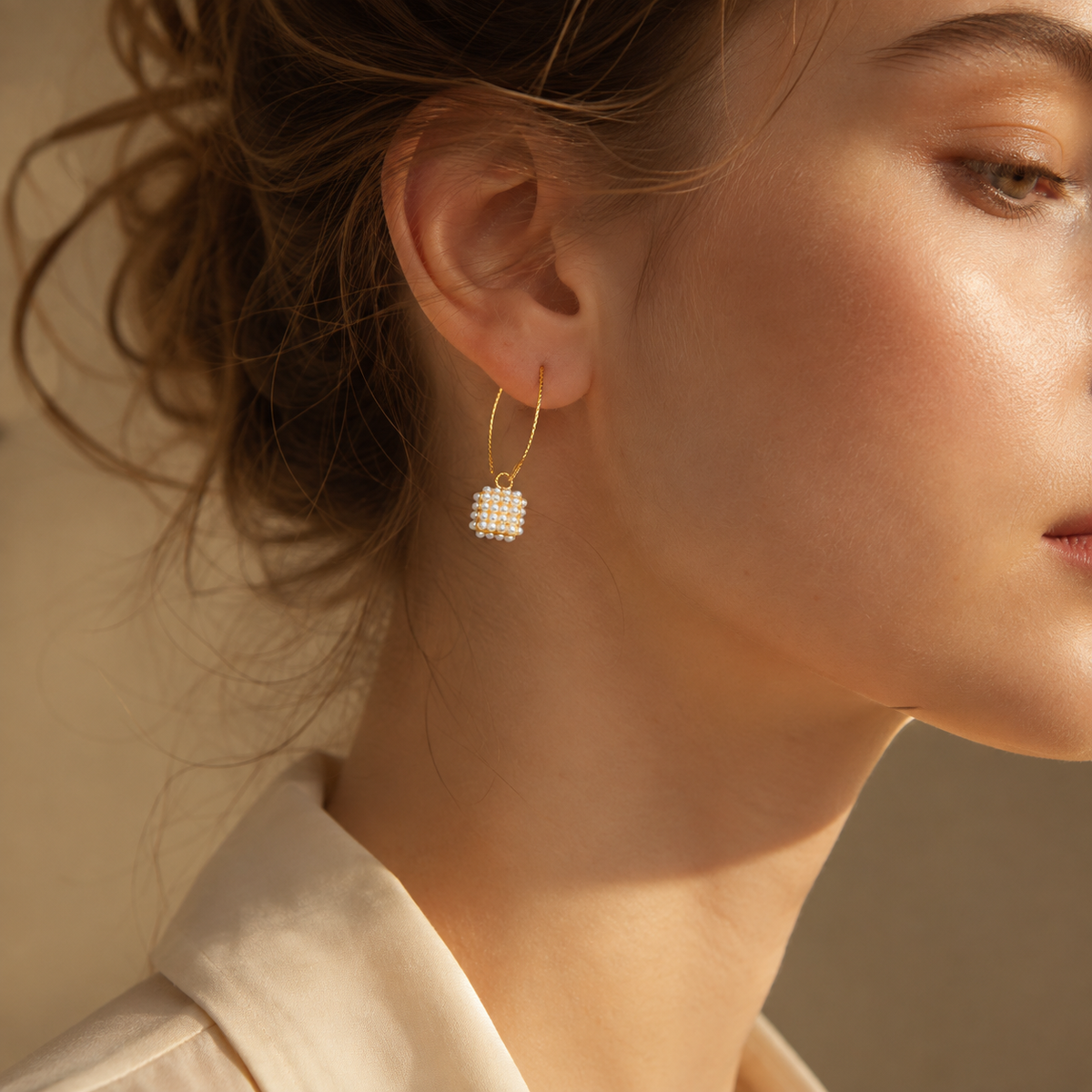 Lantern Pearl Hoop Earrings