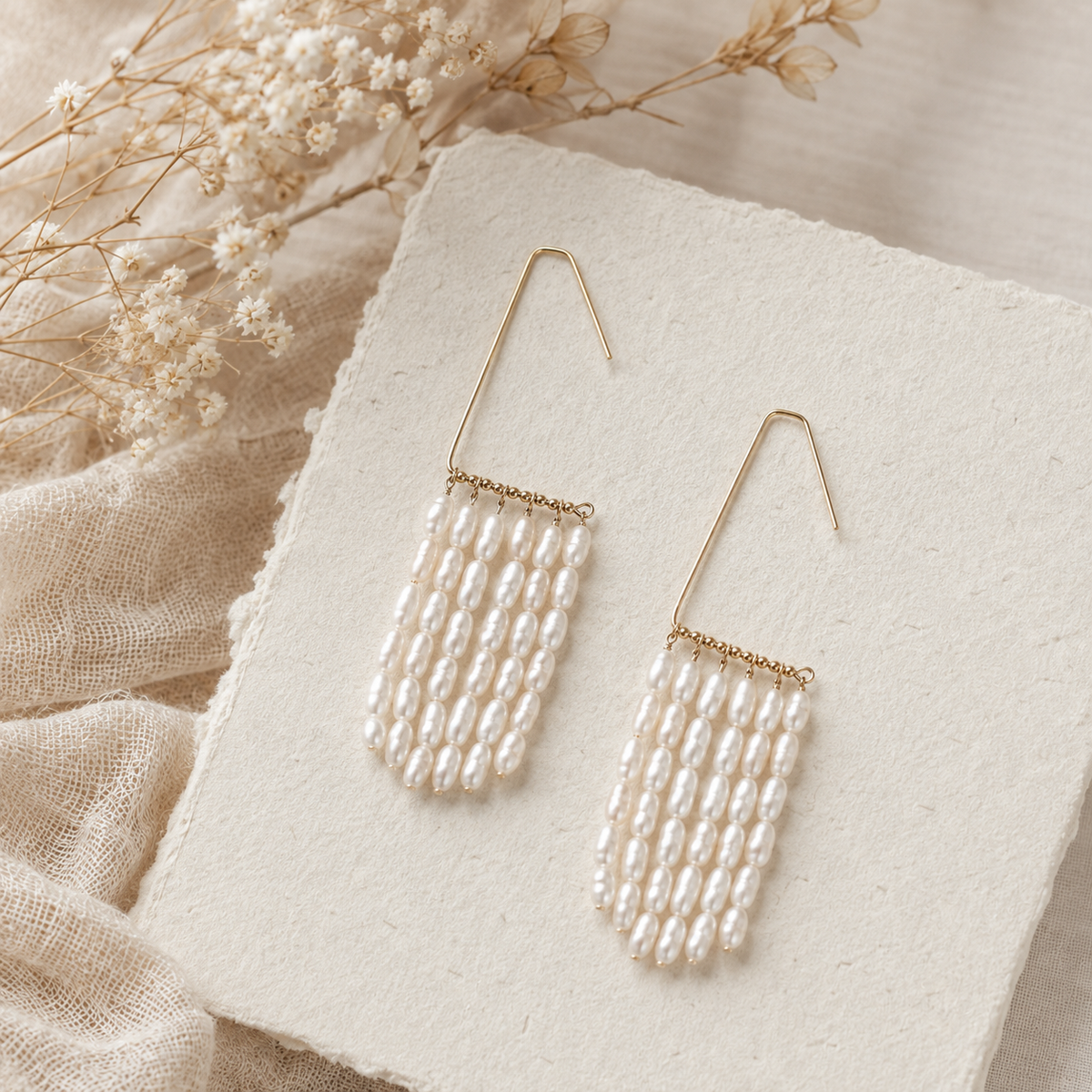 Natural Pearl Statement Tassel Earrings