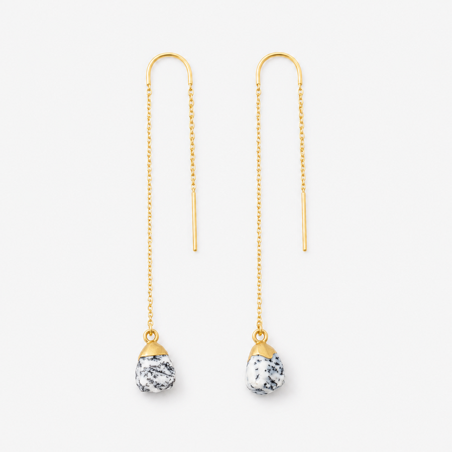Raw Dendrite Opal Threader Earrings