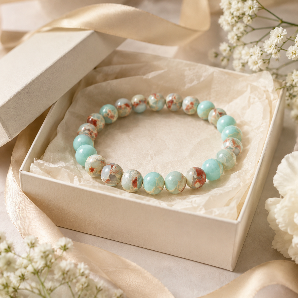 Sea Sediment Jasper-Style Beaded Bracelet