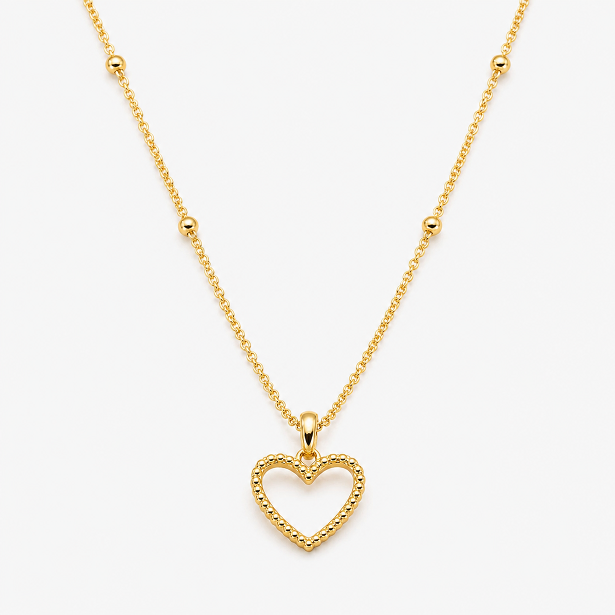 Beads Chain with Open Heart Pendant Necklace
