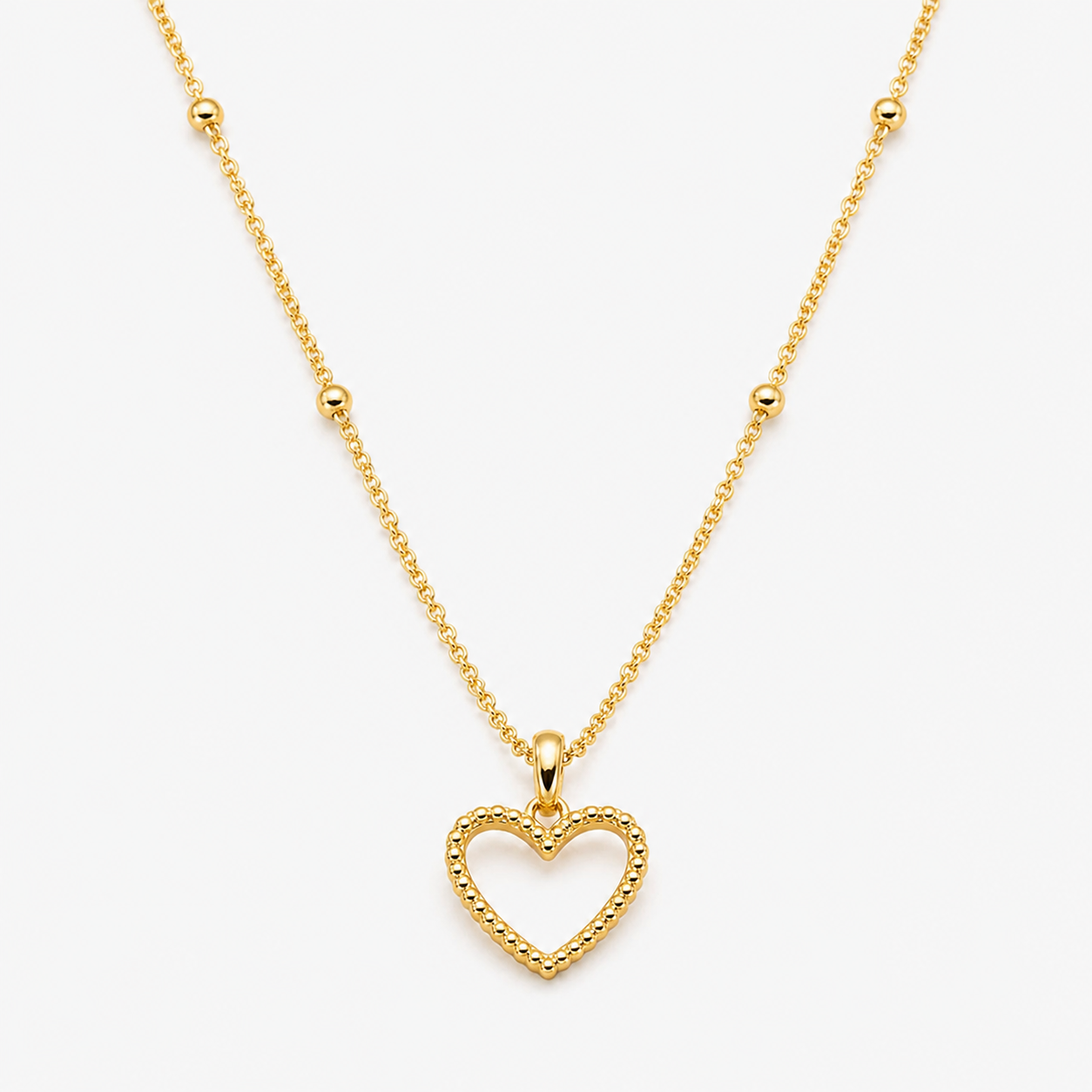 Beads Chain with Open Heart Pendant Necklace