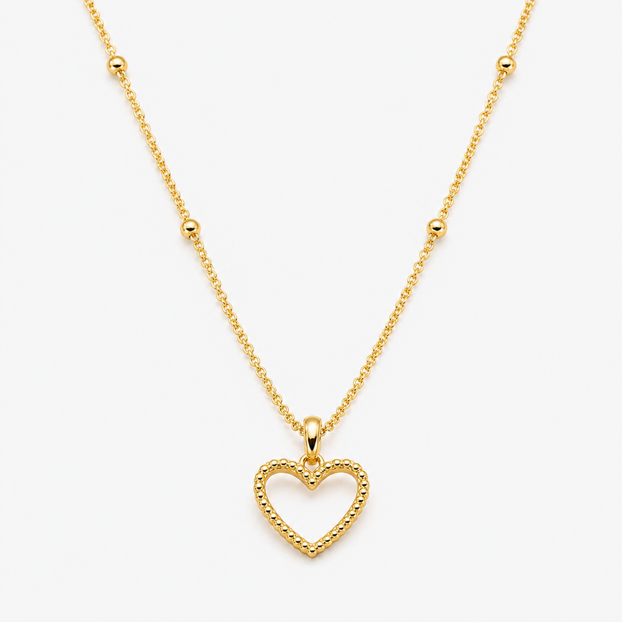 Beads Chain with Open Heart Pendant Necklace