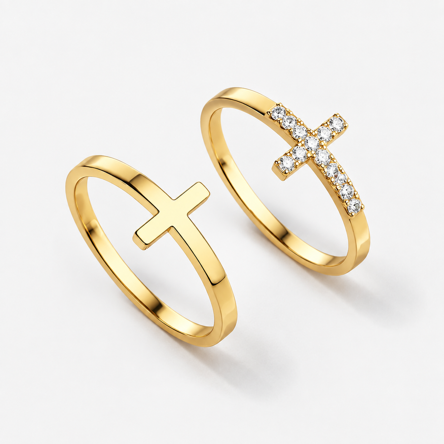 Dainty Cross Ring Set for Women