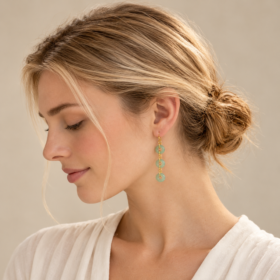 Jade Ring Tassel Earrings