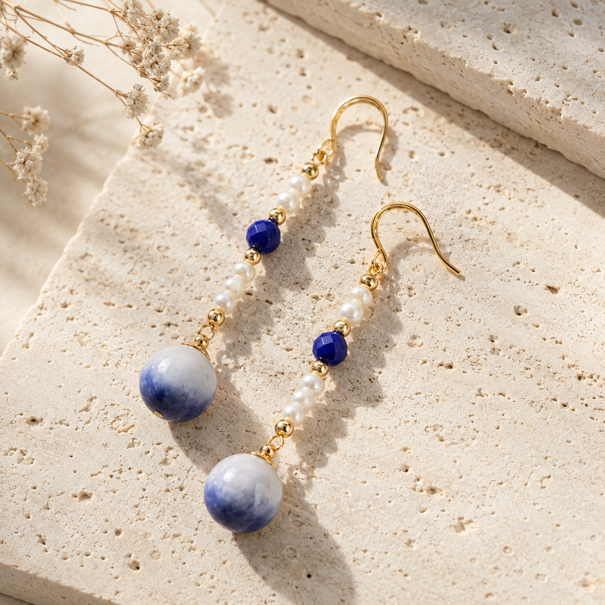 Blue Porcelain Pearl Drop Earrings