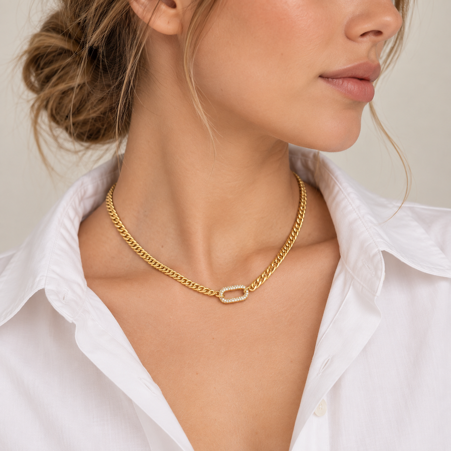 CZ Clasp Cuban Link Chain Necklace