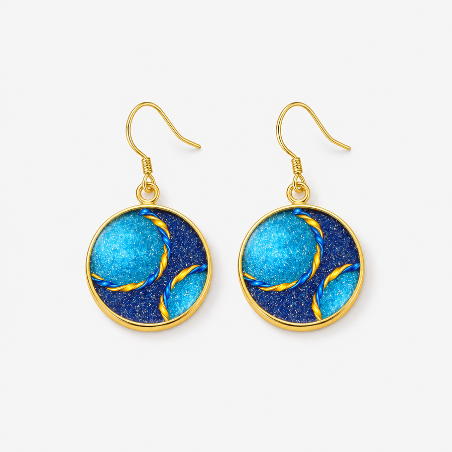 Blue Round Filigree Cloisonné Earrings