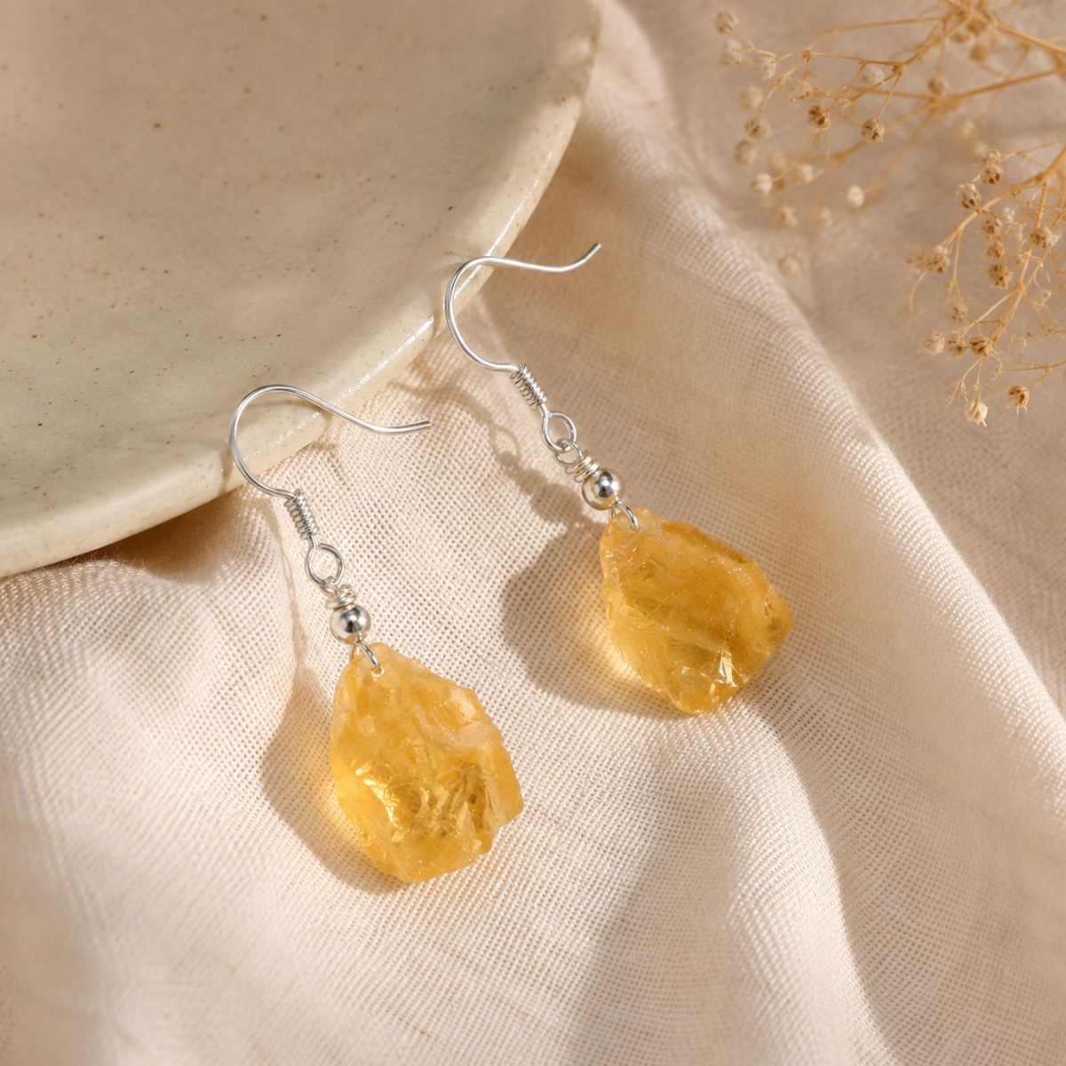 Raw Citrine Drop Earrings