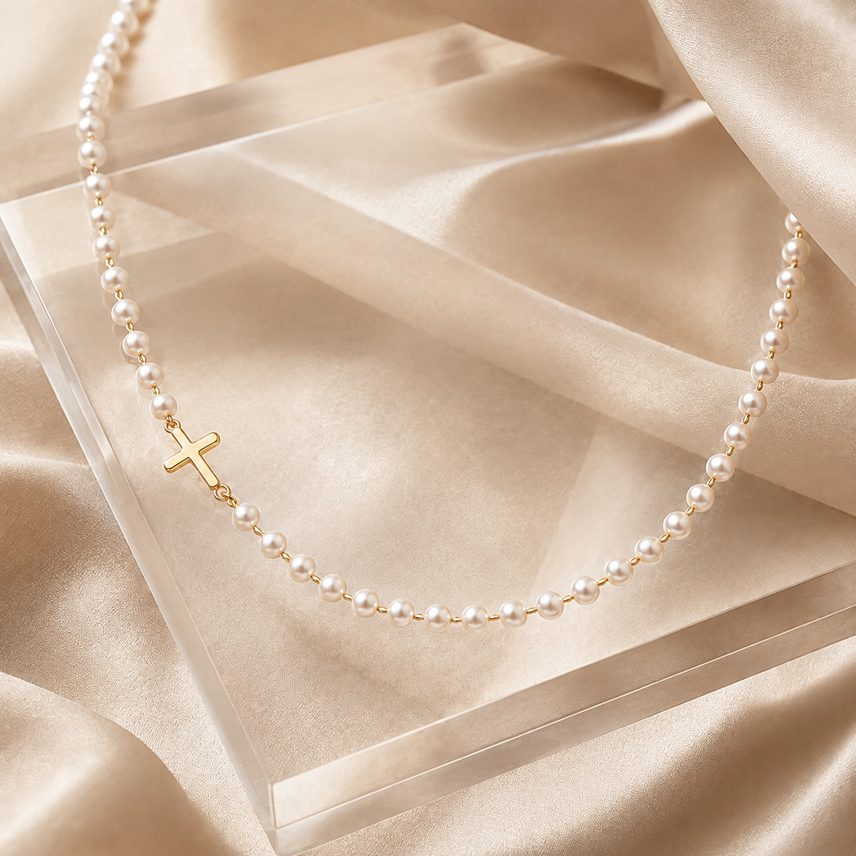 Sideways Cross Pearl Choker