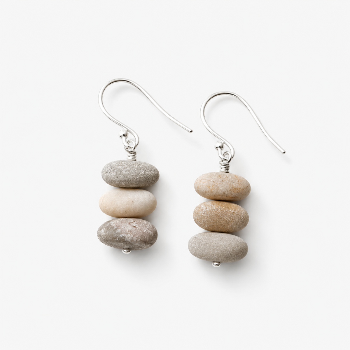 Stacked Beach Stone Drop Earrings