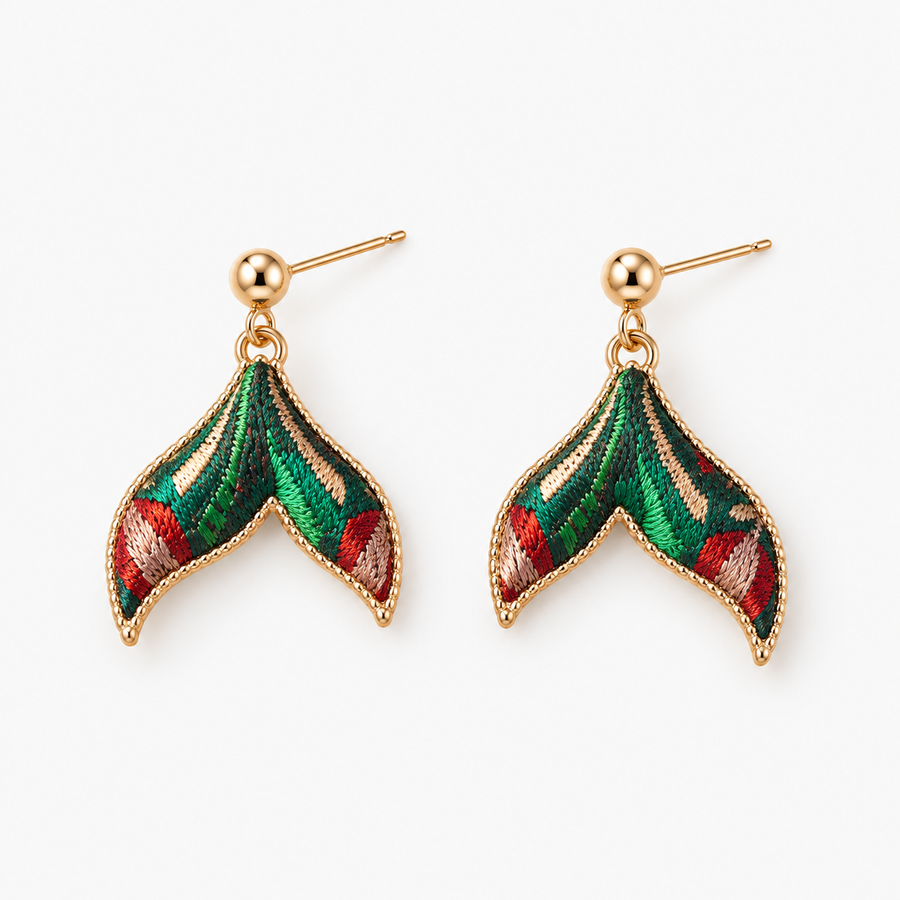 Vintage Green Shu Brocade Earrings