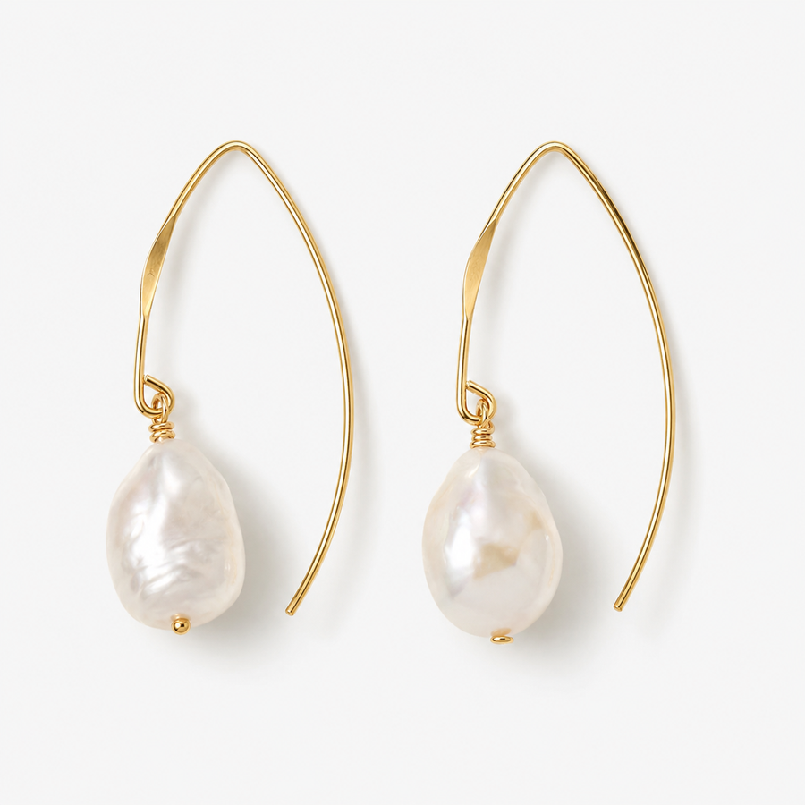 TEWIKY Natural Baroque Freshwater Pearl Dangle Earrings – Gold & Silver