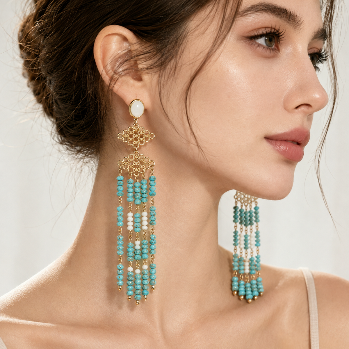 Turquoise Chip Tassel Earrings