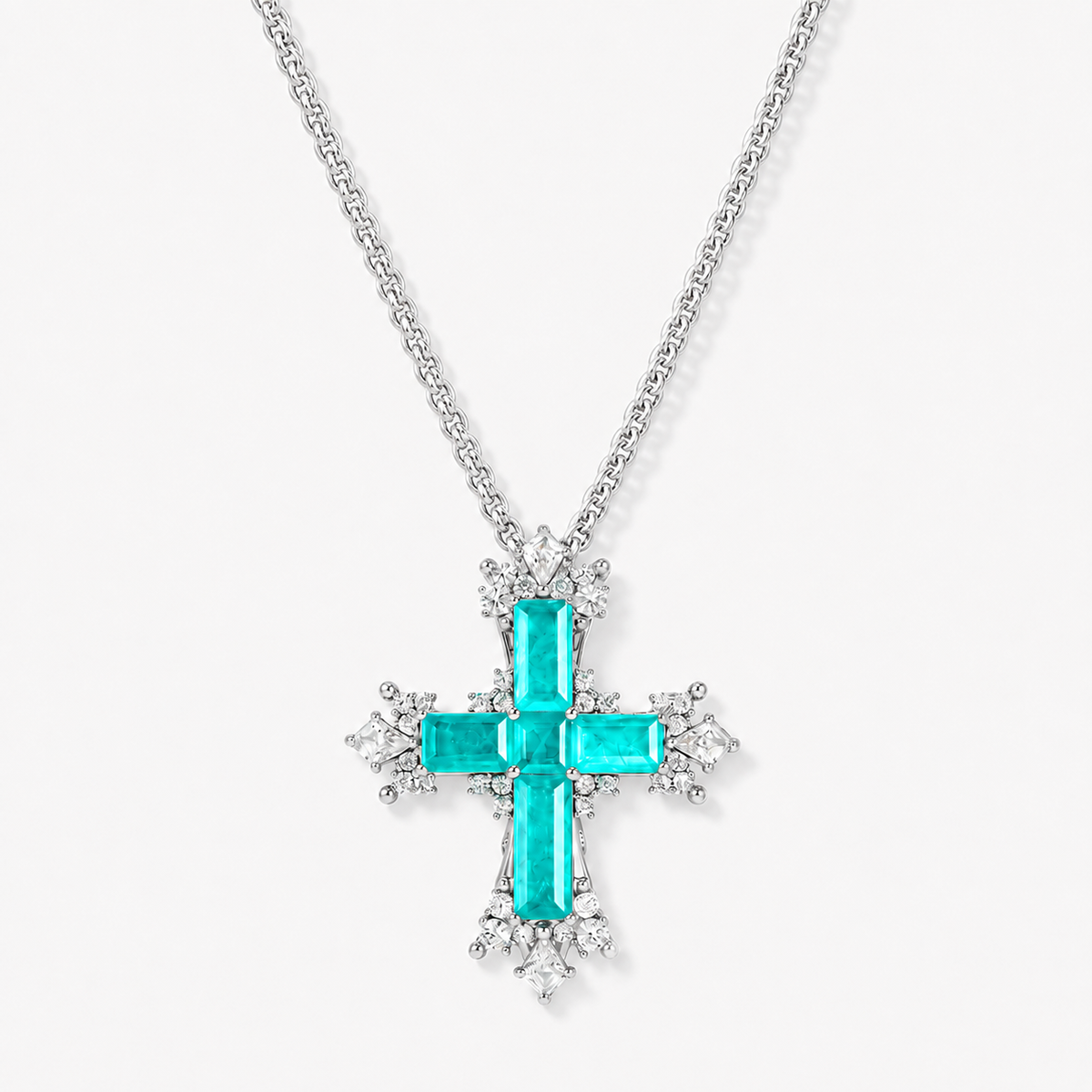 Small Paraiba Cross Pendant Necklace
