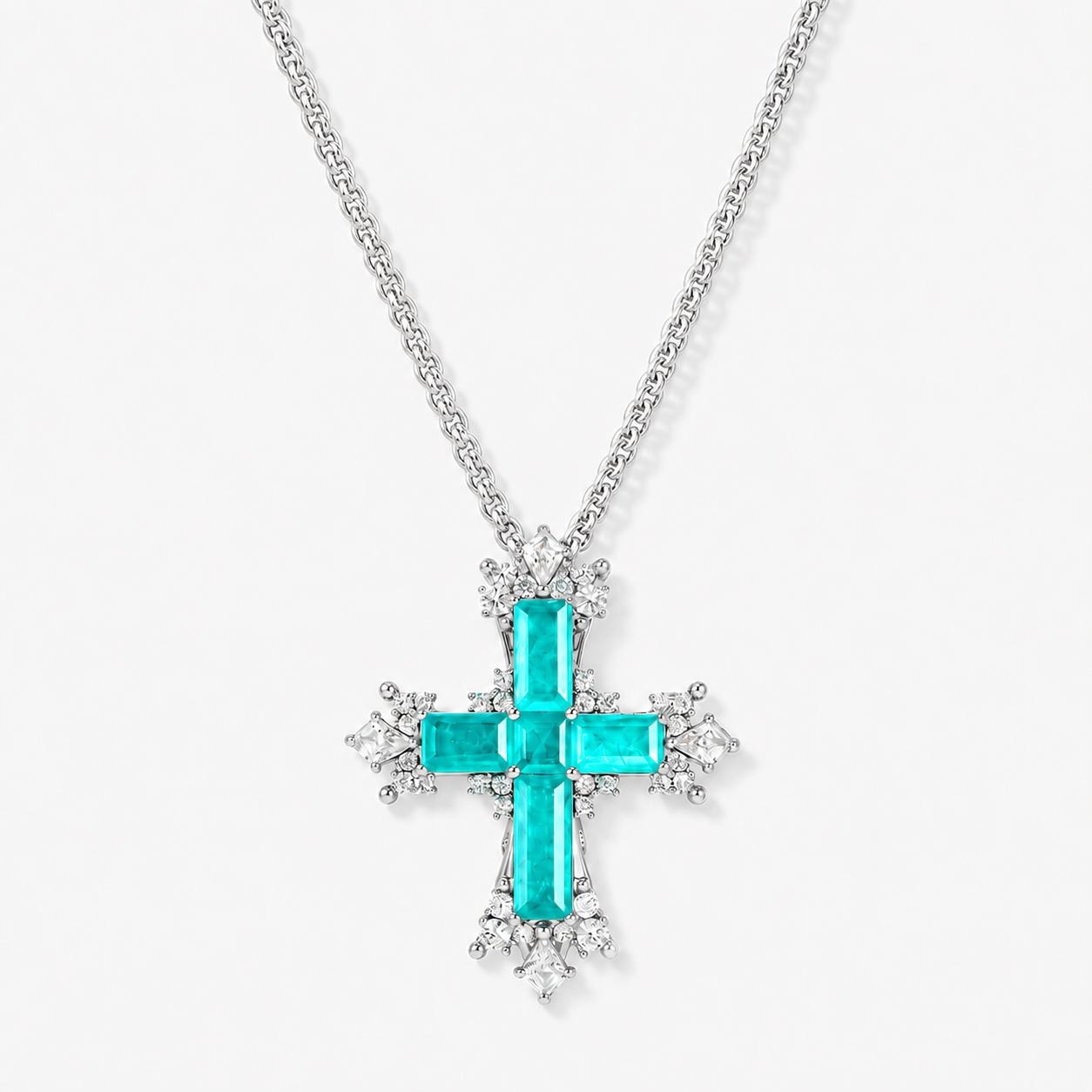 Small Paraiba Cross Pendant Necklace