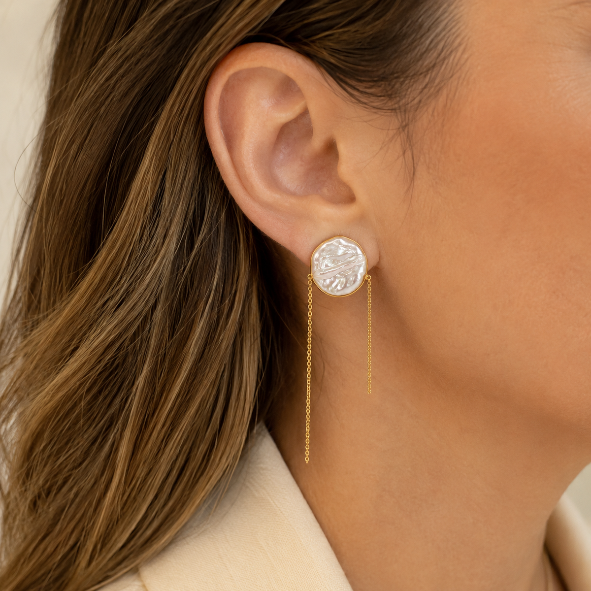 Baroque Pearl Gold Chain Earrings