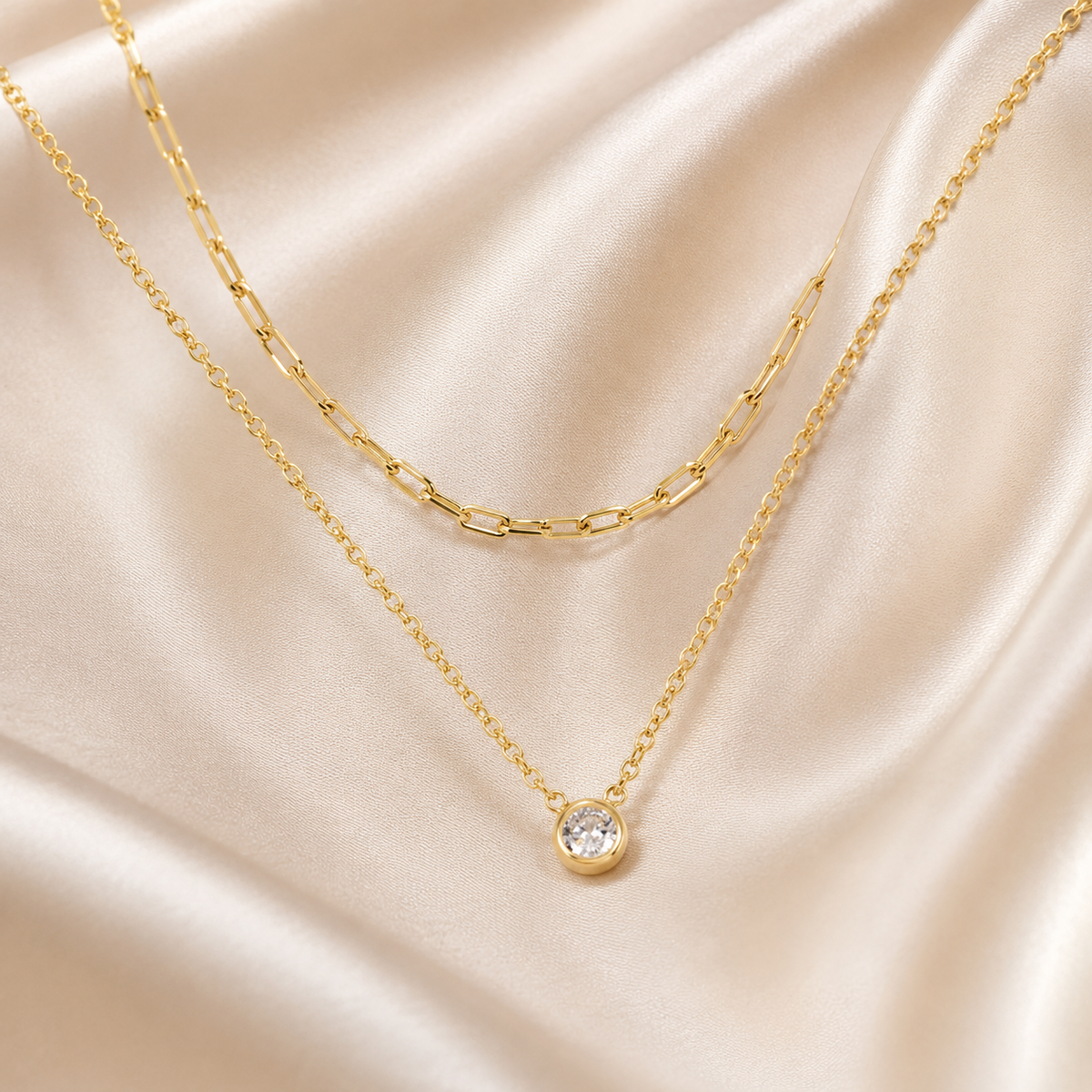 Layered Paperclip CZ Necklace