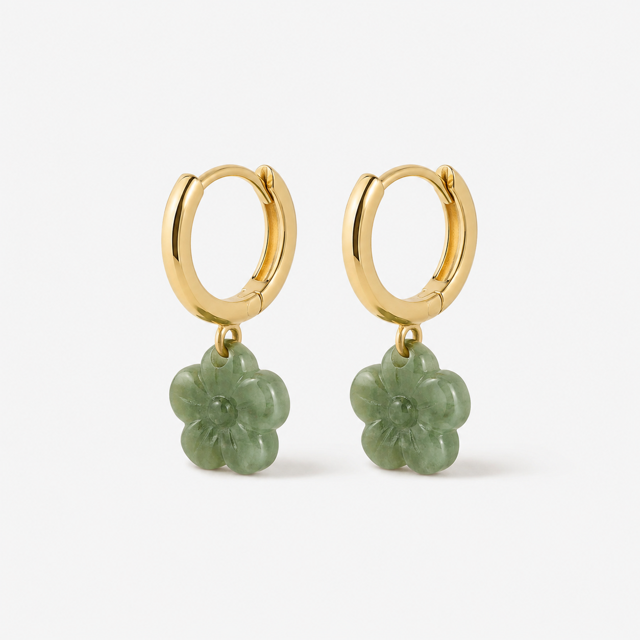 Jade Flower Huggie Hoop Earrings