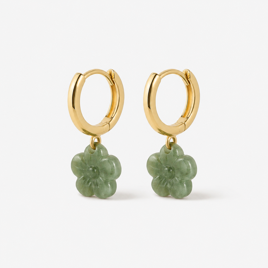 Jade Flower Huggie Hoop Earrings