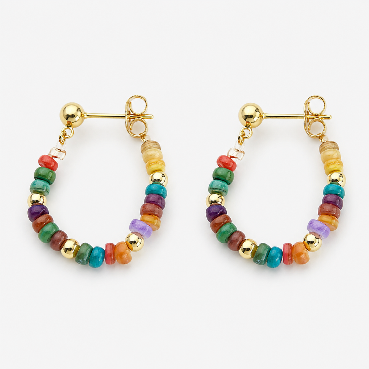 Colorful Beaded Silver Stud Earrings