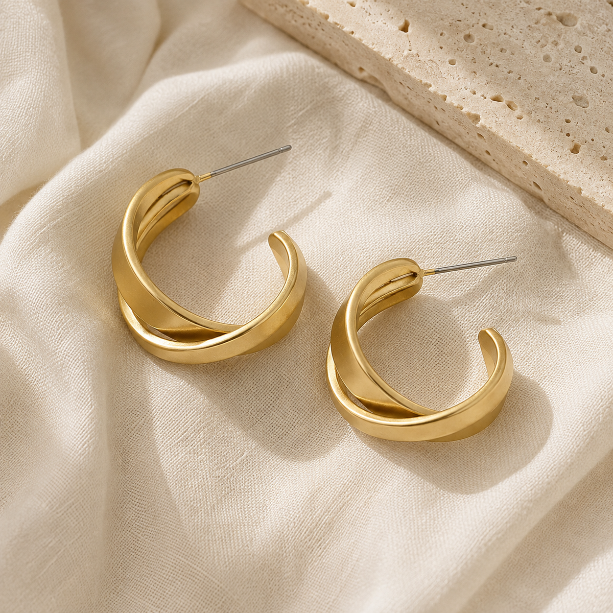Gold Twist Cross Stud Earrings