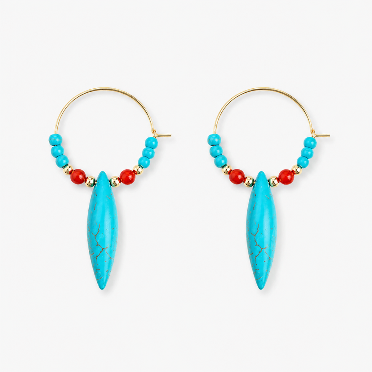 Turquoise  Red Agate Hoop Earrings