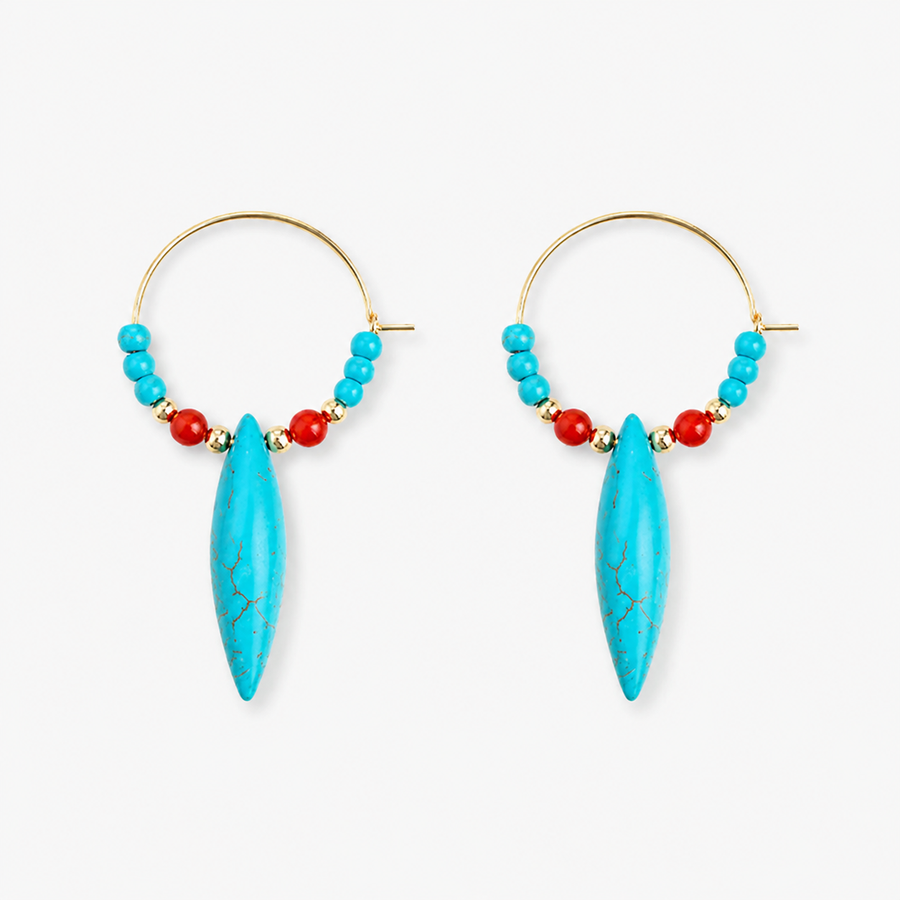 Turquoise  Red Agate Hoop Earrings